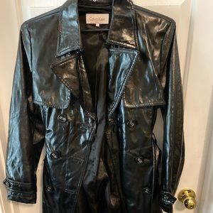 Calvin Klein Faux Leather Trench Coat w/belt Black